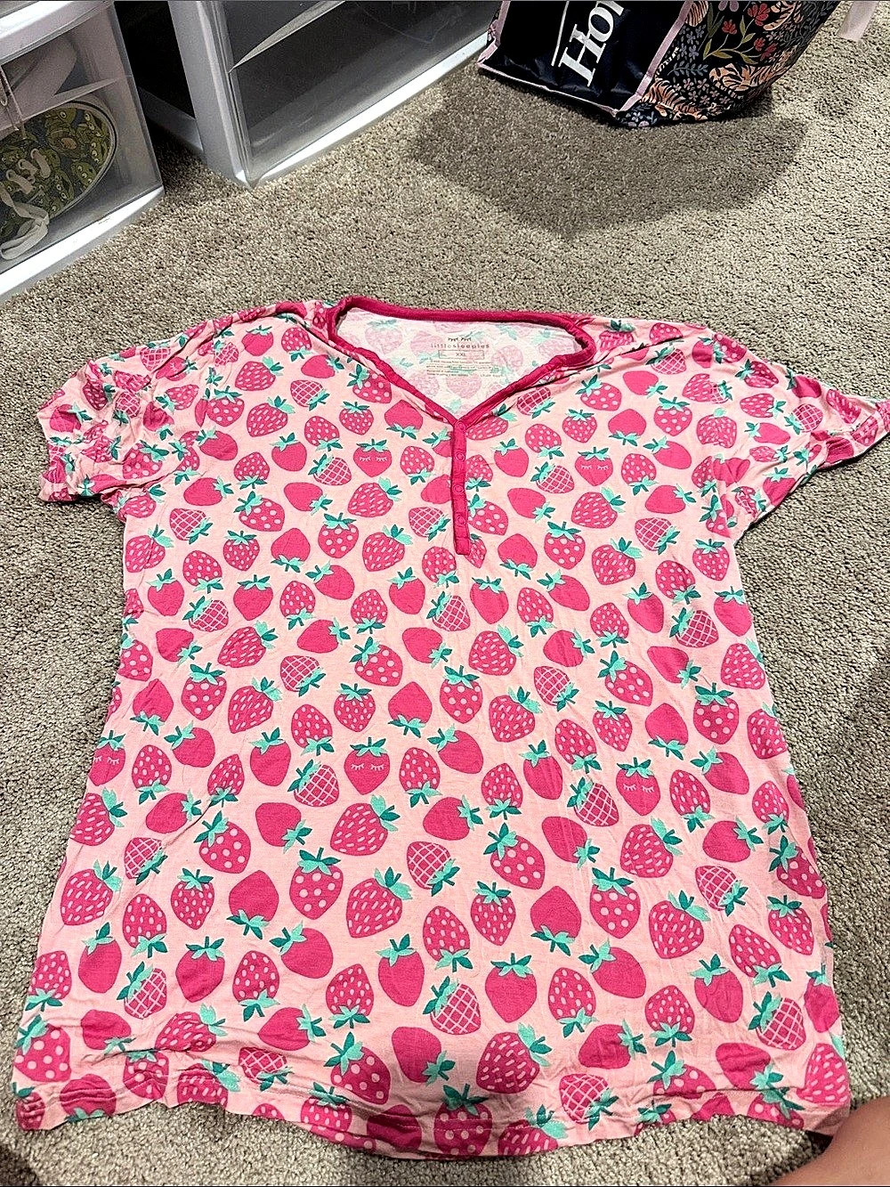Little Sleepies Women's Short Sleeve Henley Top Sweet Strawberries Sweet